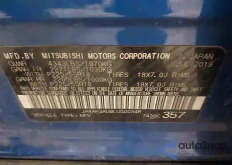 2020 Mitsubishi Outlander Sport 2.0 Es из США, поврежденный, VIN JA4AP3AU9LU000346